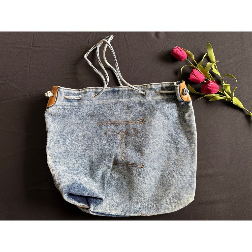 Vintage Mitzi Acid Wash Drawstring Bag Western Retro
